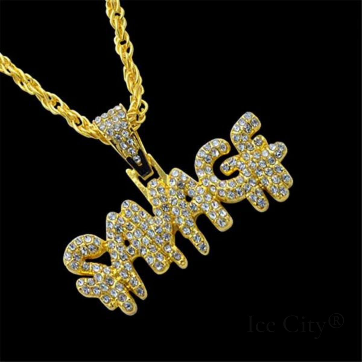 Ice City Savage Bling Crystal Dripping Letters Pendant Necklace