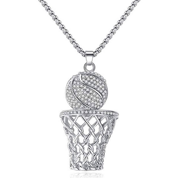 Ice City Men's Basketball Hoop Pendant Necklace, 24 Inch Chain