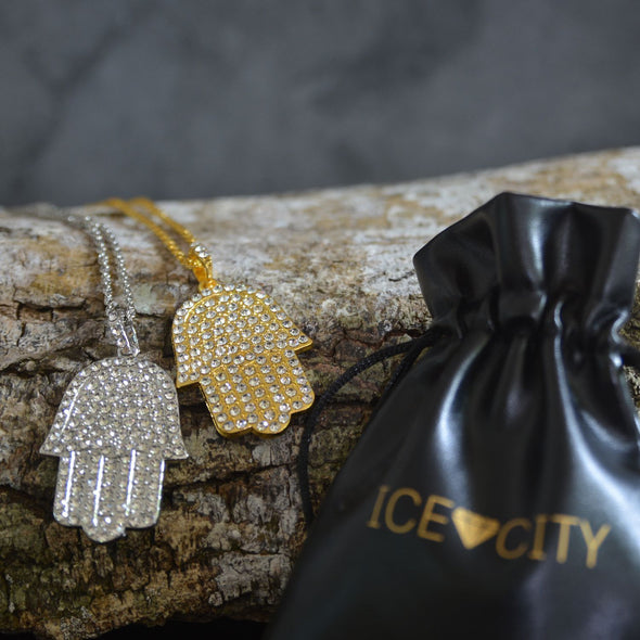 Ice City Men's Iced Hamsa Hand Pendant Necklace, Cubic Zirconia Jewelry in Gold and Silver