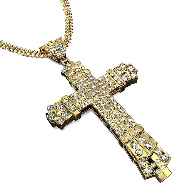 Ice City Men's Iced Cross Pendant Necklace Stainless Steel Chain Fashion Jewelry - 20 Inches