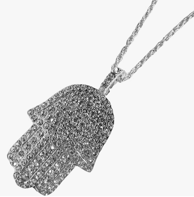 Ice City Iced Hamsa Hand Pendant with Cubic Zirconia and Necklace for Men in Gold and Silver