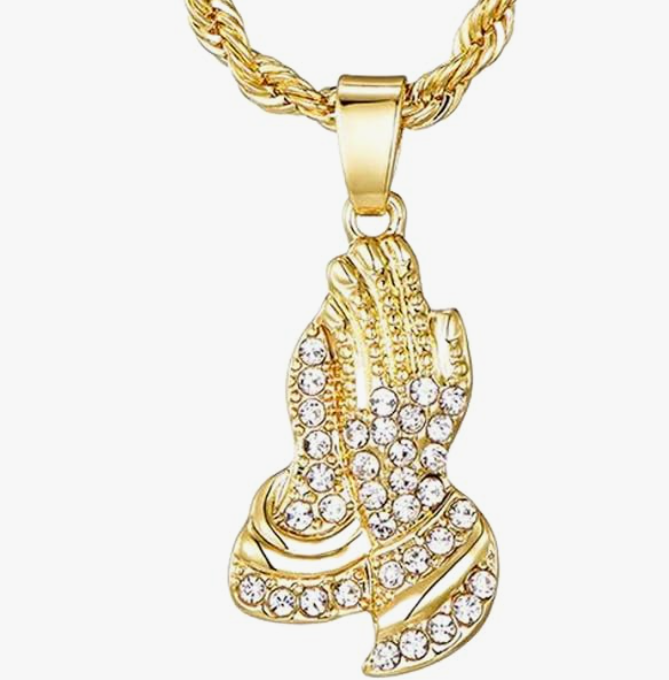 Ice City The Praying Hands Pendant Silver Gold Necklace for Men Fashio Ice City Jewelry