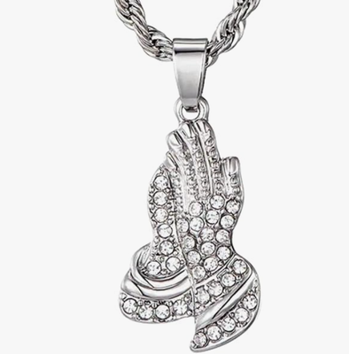 Ice City The Praying Hands Pendant Silver Gold Necklace for Men Fashion Jewelry - 22 Inches