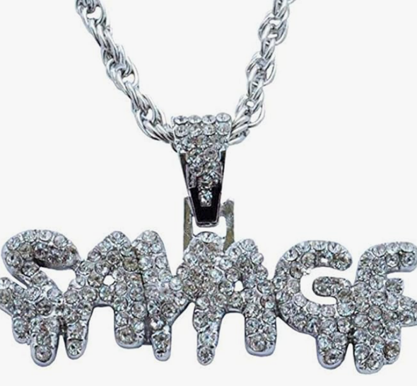 Ice City Savage Bling Crystal Dripping Letters Pendant Necklace for Men Fashion Jewelry 23-26 Inches