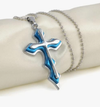 Ice City Silver and Blue Cross Titanium Pendant Stainless Steel Chain Link Necklace - 23 Inches