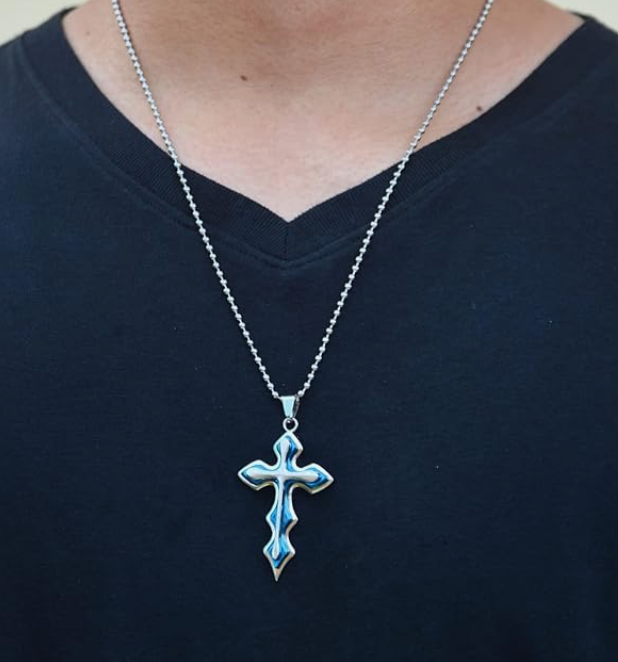 Ice City Silver and Blue Cross Pendant Necklace – Ice City Ice City Silver and Blue Cross Pendant Necklace – Ice City