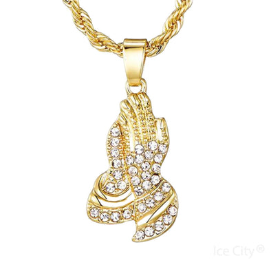 Ice City The Praying Hands Pendant Silver Gold Necklace for Men Fashion Jewelry - 22 Inches