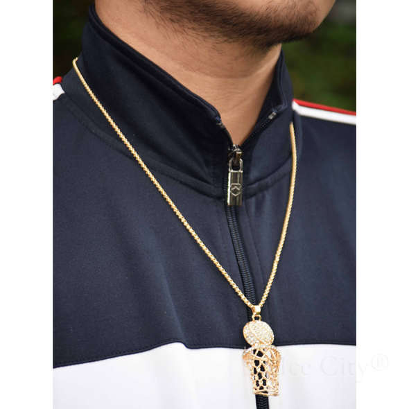 Ice City Men's Basketball Hoop Pendant Necklace, 24 Inch Chain