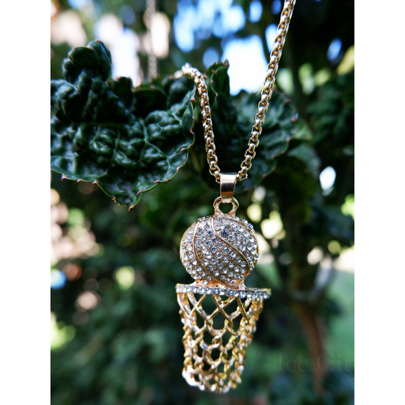 Ice City Men's Basketball Hoop Pendant Necklace, 24 Inch Chain