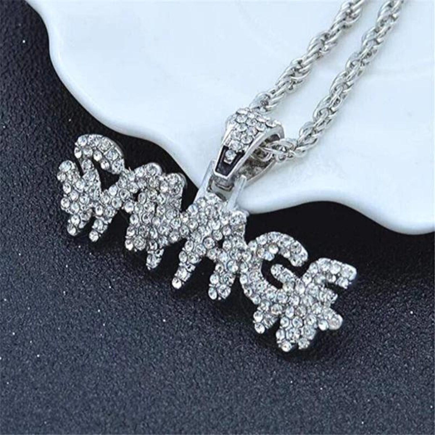 Ice City Savage Bling Crystal Dripping Letters Pendant Necklace Ice City Savage Bling Crystal Dripping Letters Pendant Necklace
