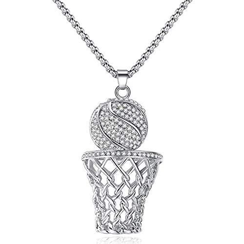 Ice City Men CZ Gold/Silver Plated Basketball Hoop Pendant 24" Chain Necklace