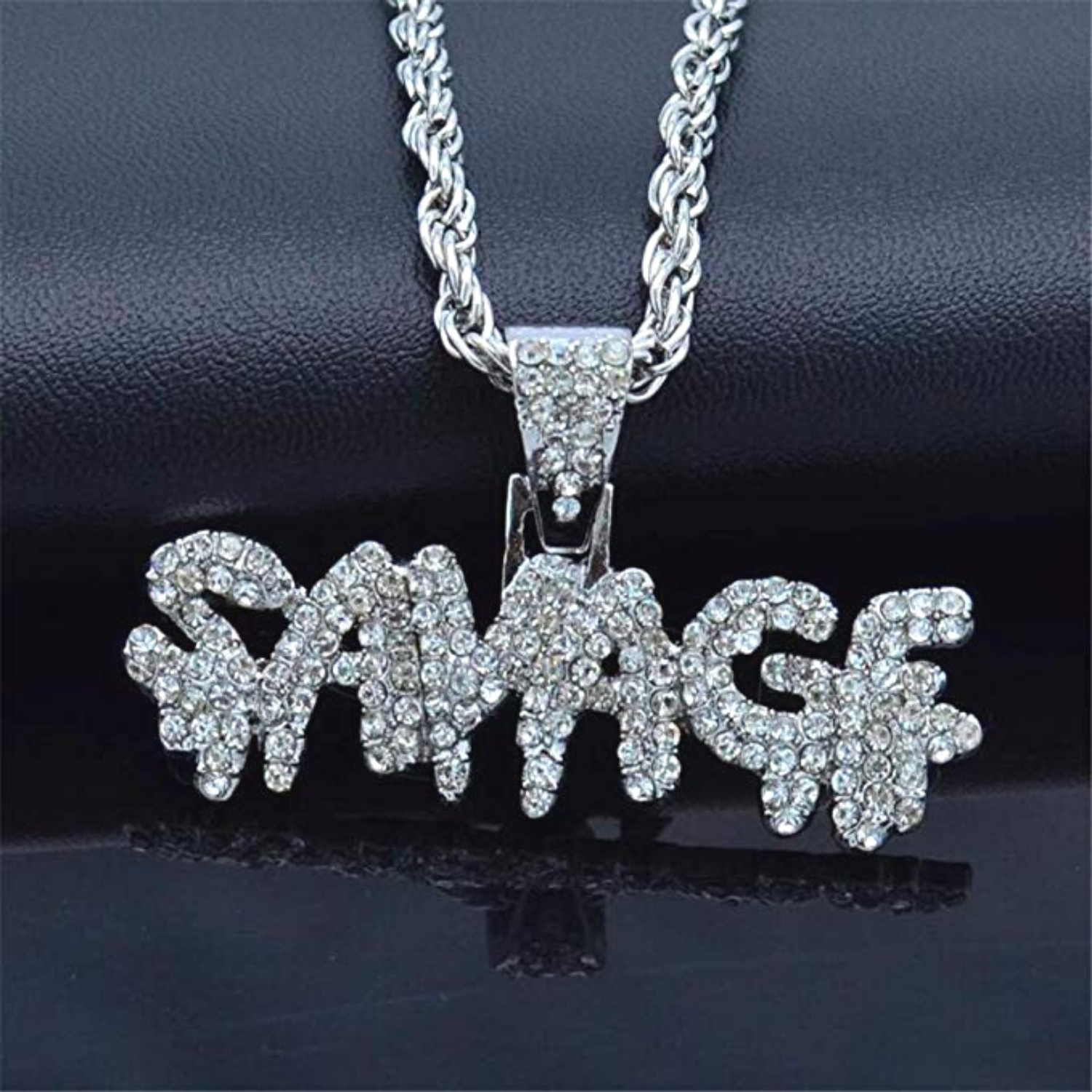 Ice City NEW Men's Necklace SAVAGE Bling Dripping Letters Pendant Rope  Chain Gold Necklace Silver Necklace for Men Rhinestone Pendant Hip Hop - 26  Inches